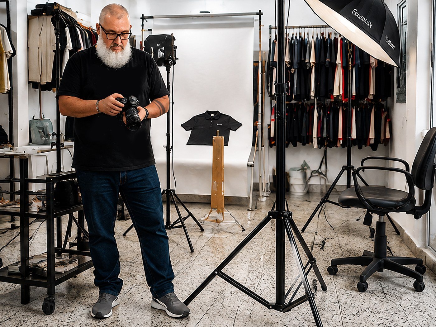 Bastidor: fotógrafo conferindo o enquadramento na câmera
